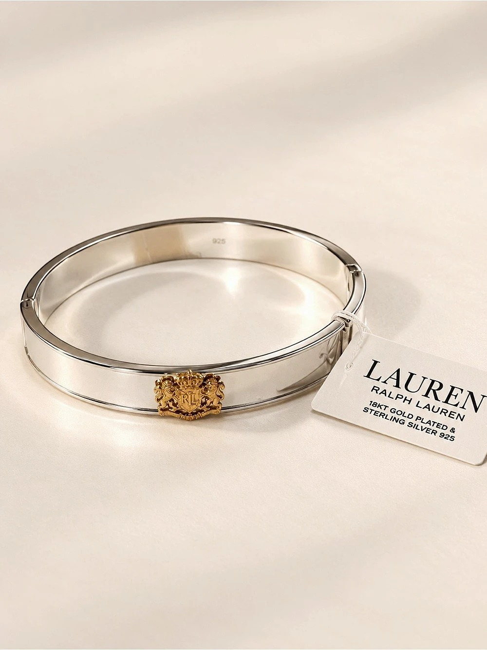 Lauren Ralph Lauren 18KT Gold Plated & Sterling Silver 925 Crest Hinge Bangle 18